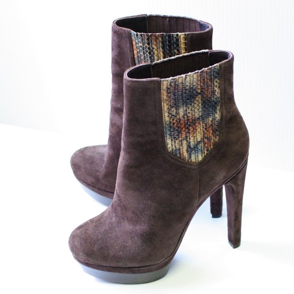 Rachel Zoe Brown Audrey Suede and Snakeskin Platform Ankle Boot Shoes size US 10 - Picture 5 of 12